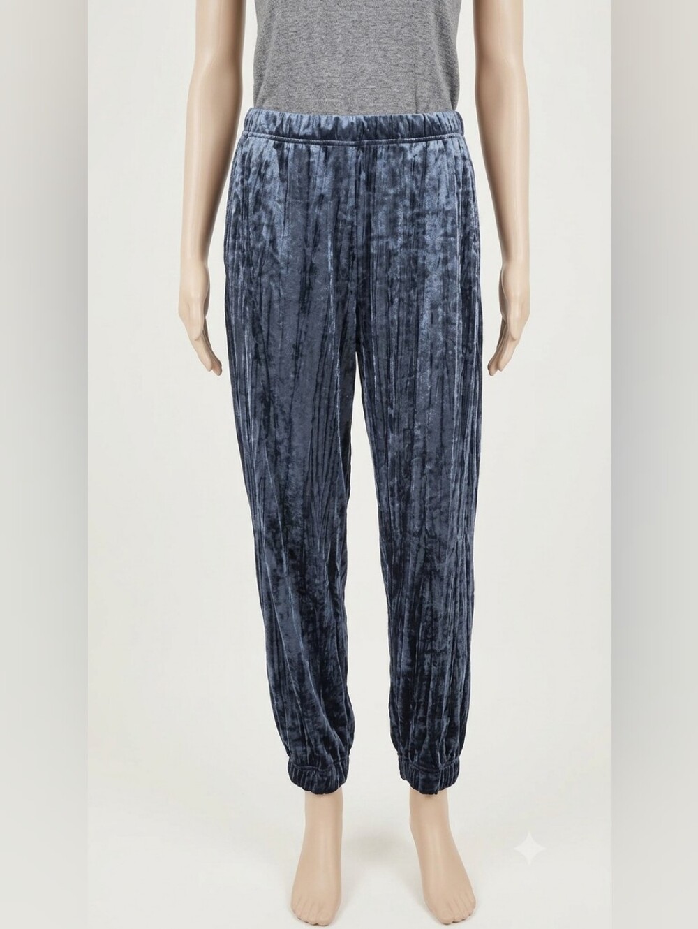 Sympli Blue Velvet Jogger Pants Size 10 Crushed Velour Pull On Lounge Casual